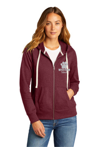 WESTERN SCHOOL LADIES AND UNISEX Cotton Blend Heathered full zip Hoodie Embroidered