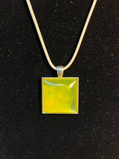 Yellow stone, silver square pendant necklace