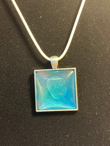 Blue stone, silver square pendant necklace