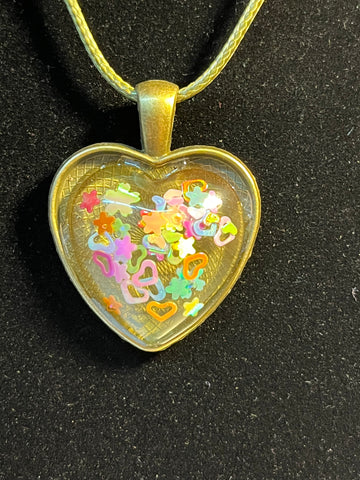 Various color heart and stars inlaid stone, gold heart shaped pendant necklace