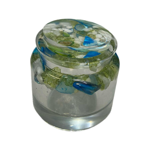 Small Jar with Blue Green Seaglass