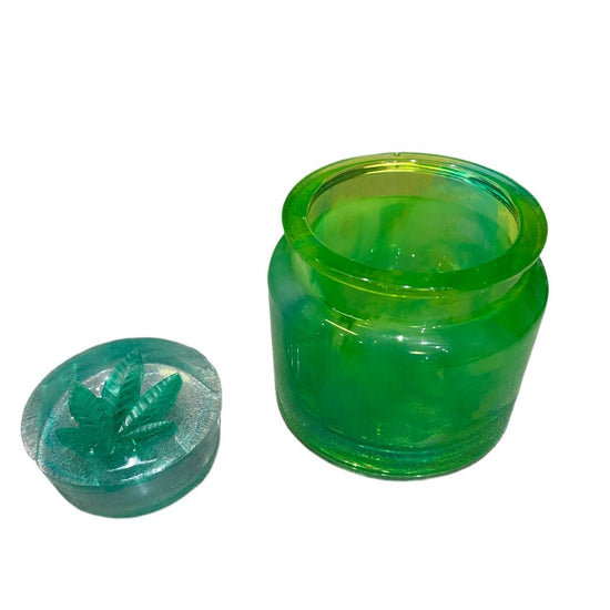 Large Green Jar With Marijuana Leaf